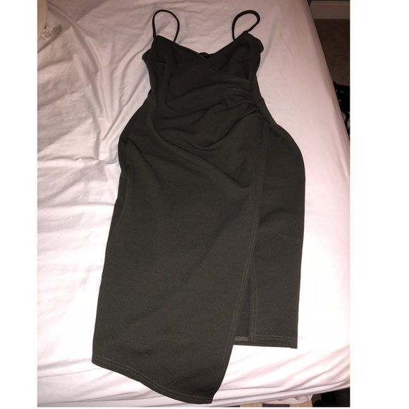 Khaki Wrap Front Crepe Midi Dress - Picture 7 of 7